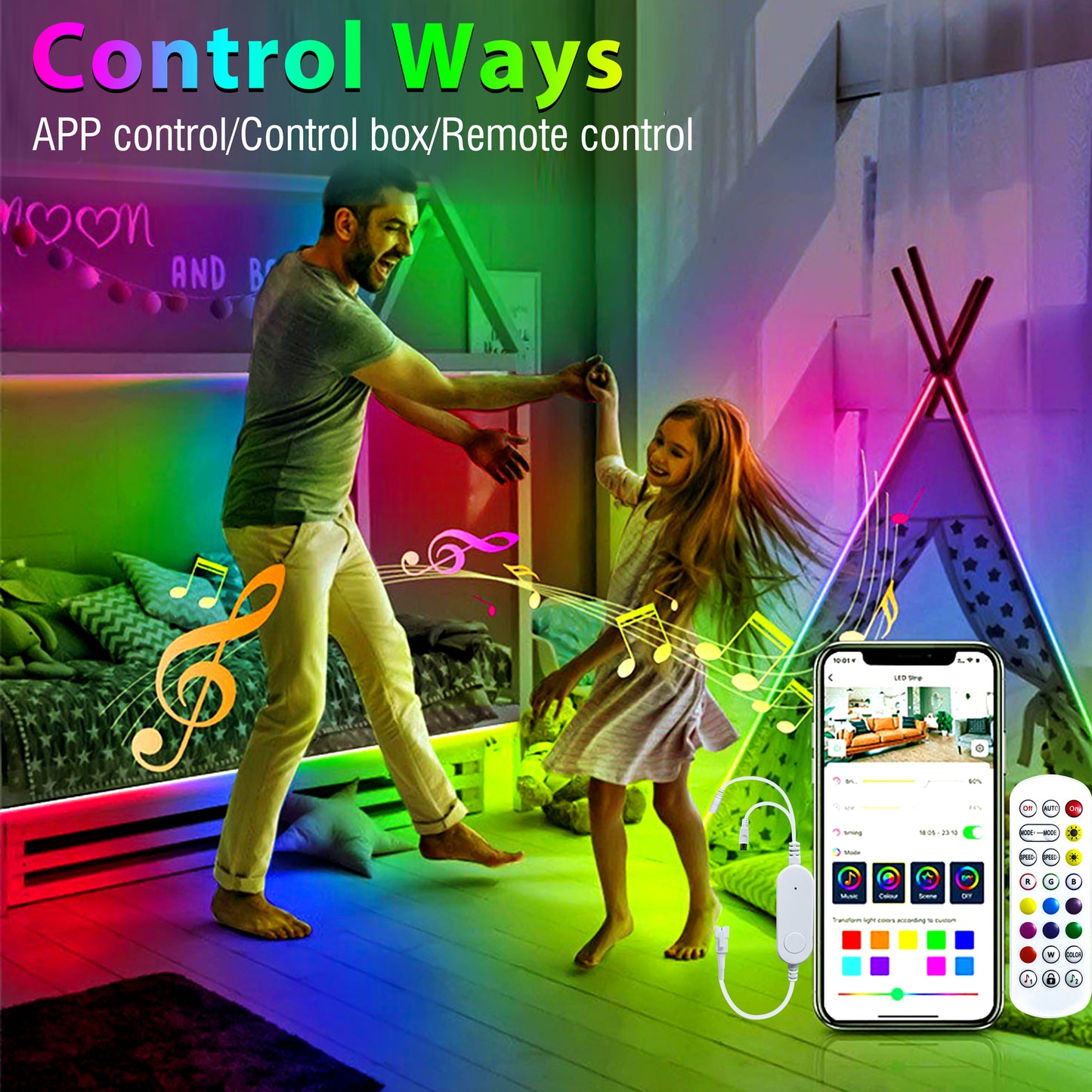 Dream Color RGB IC COB LED Strip, 24V Dotless Addressable Seamless Lighting for Room Decor