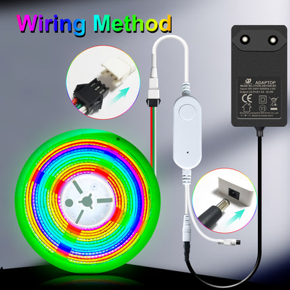 Dream Color RGB IC COB LED Strip, 24V Dotless Addressable Seamless Lighting for Room Decor