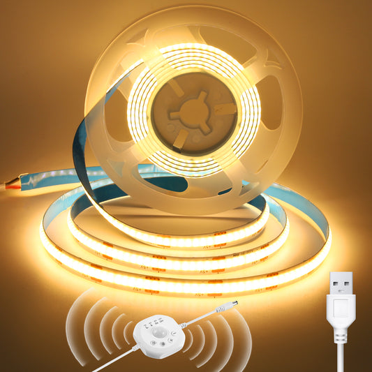 BERIXDEEP Ruban LED 5m avec détecteur de mouvement, alimentation et télécommande, 320 LED, largeur 8mm, DC5V, haute luminosité, ruban LED autocollant pour l'éclairage d'armoires, de penderies et de pièces