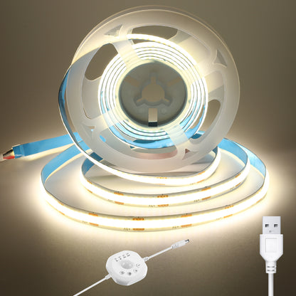 Motion Sensor Dotless COB LED Strip, 5V 320 LEDs/m High Brightness Seamless Lighting for Closet & Cabinet