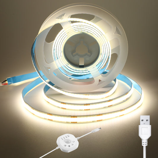 BERIXDEEP Ruban LED 5m avec détecteur de mouvement, alimentation et télécommande, 320 LED, largeur 8mm, DC5V, haute luminosité, ruban LED autocollant pour l'éclairage d'armoires, de penderies et de pièces