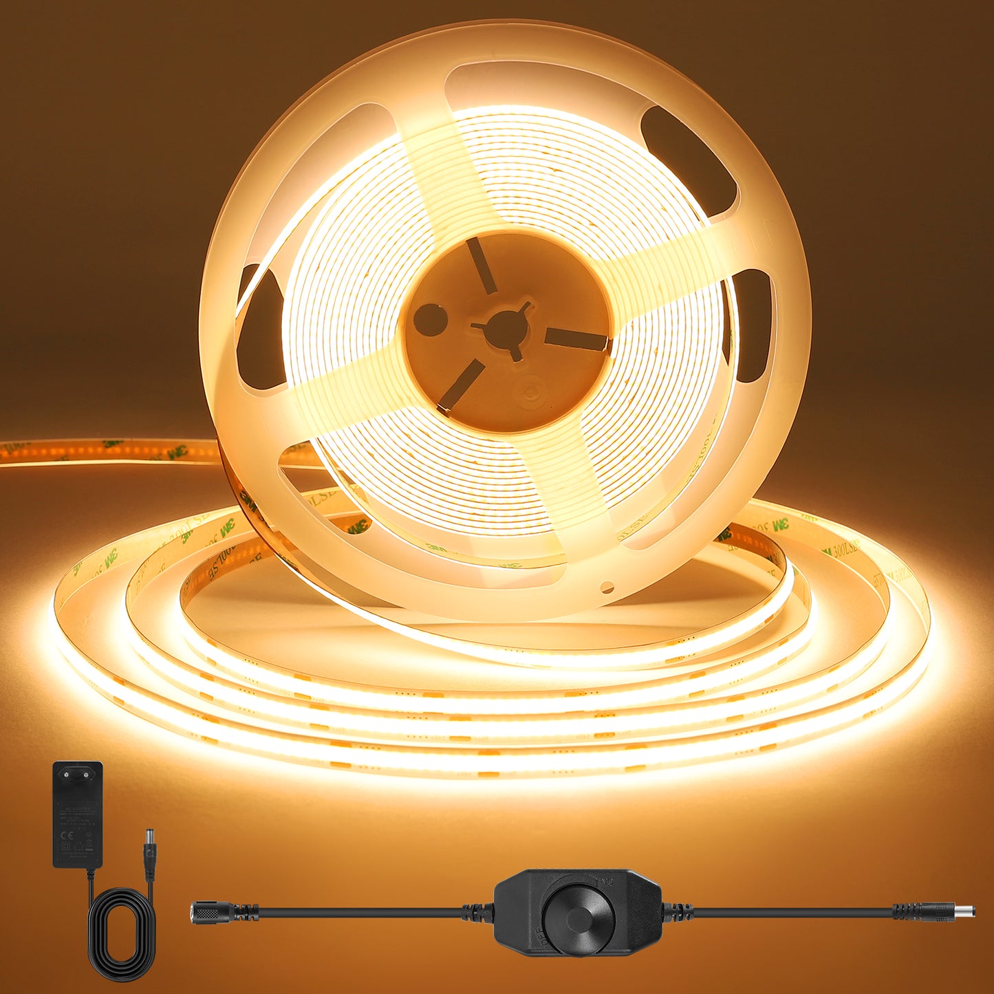 Knob Dimming Dotless COB LED Strip, 24V 320 LEDs/m High Brightness Seamless Lighting for Under Cabinet