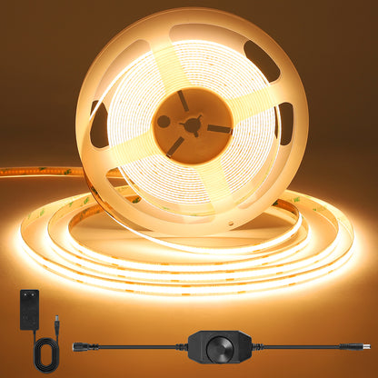 Knob Dimming Dotless COB LED Strip, 24V 320 LEDs/m High Brightness Seamless Lighting for Under Cabinet