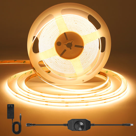 BERIXDEEP Ruban LED avec bouton de contrôle, alimentation et télécommande, 320 LED, 8mm de large, DC24V, Haute luminosité, Ruban LED auto-adhésif pour éclairage d'armoire, de penderie et de pièce