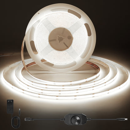 Knob Dimming Dotless COB LED Strip, 24V 320 LEDs/m High Brightness Seamless Lighting for Under Cabinet