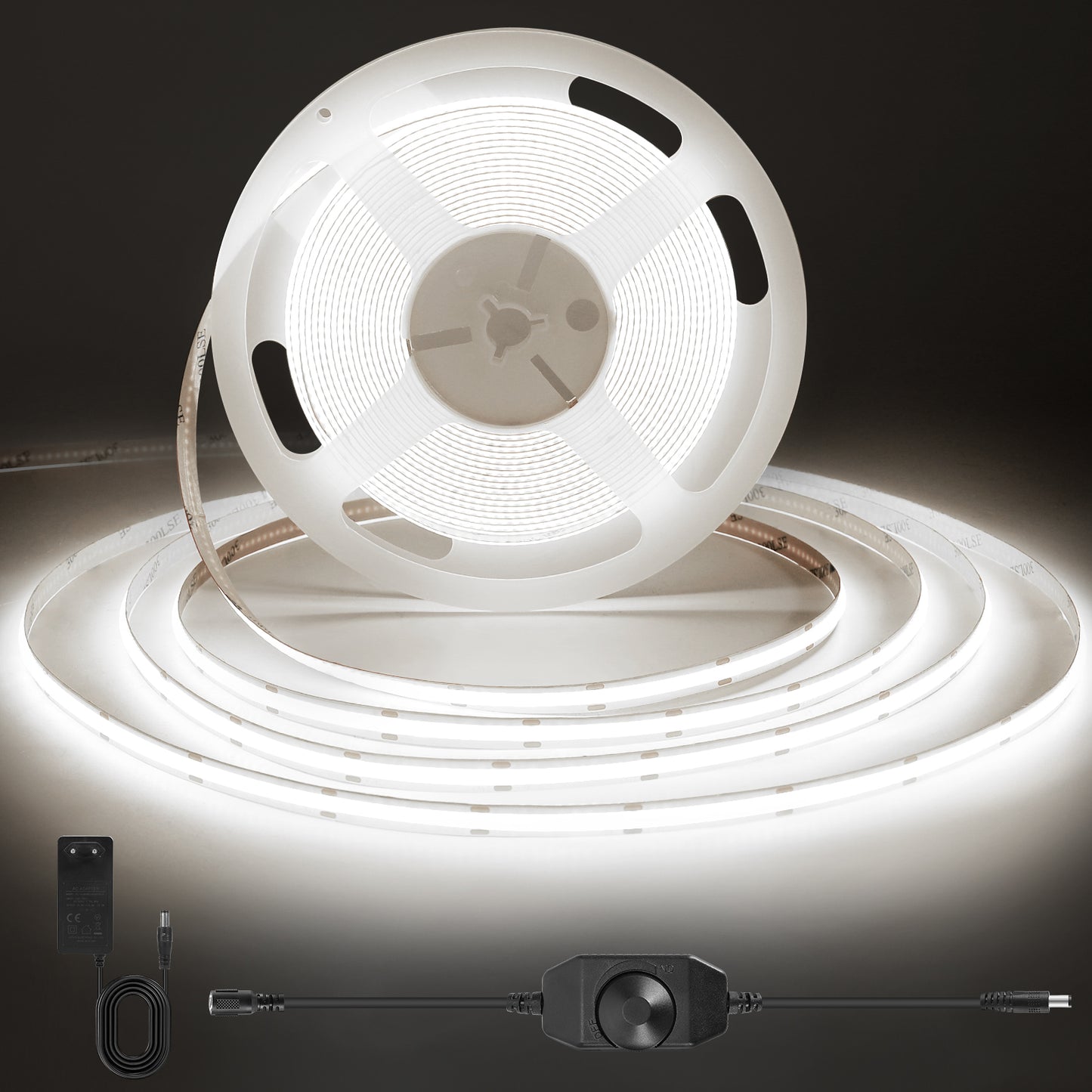 Knob Dimming Dotless COB LED Strip, 24V 320 LEDs/m High Brightness Seamless Lighting for Under Cabinet