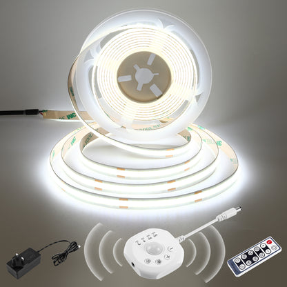 BERIXDEEP 5m Bewegungssensor LED-Streifen mit Netzteil und Fernbedienung, 320 LEDs, 8mm breit, DC24V, hohe Helligkeit, selbstklebender LED-Streifen für Schrank-, Garderoben- & Raumbeleuchtung