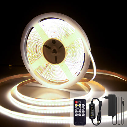 BERIXDEEP Ruban LED COB avec alimentation et télécommande, 320 leds/m, 24V, 8mm de large, IRC>92, Ruban LED dimmable pour la décoration de chambre