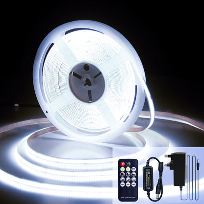 BERIXDEEP Ruban LED COB avec alimentation et télécommande, 320 leds/m, 24V, 8mm de large, IRC>92, Ruban LED dimmable pour la décoration de chambre