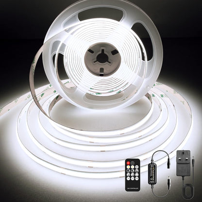 Ruban LED BERIXDEEP 5m COB avec alimentation et télécommande, 480 leds/m, 24V, 8mm de large, IRC>92, Ruban LED Dimmable pour la décoration de chambre