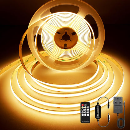 Ruban LED BERIXDEEP 5m COB avec alimentation et télécommande, 480 leds/m, 24V, 8mm de large, IRC>92, Ruban LED Dimmable pour la décoration de chambre