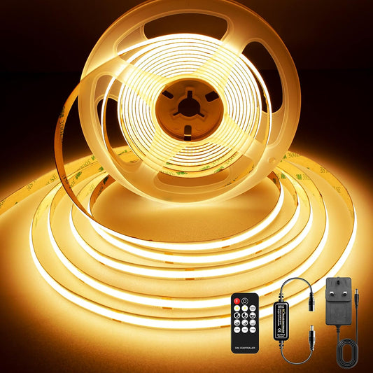 Ruban LED BERIXDEEP 5m COB avec alimentation et télécommande, 480 leds/m, 24V, 8mm de large, IRC>92, Ruban LED Dimmable pour la décoration de chambre