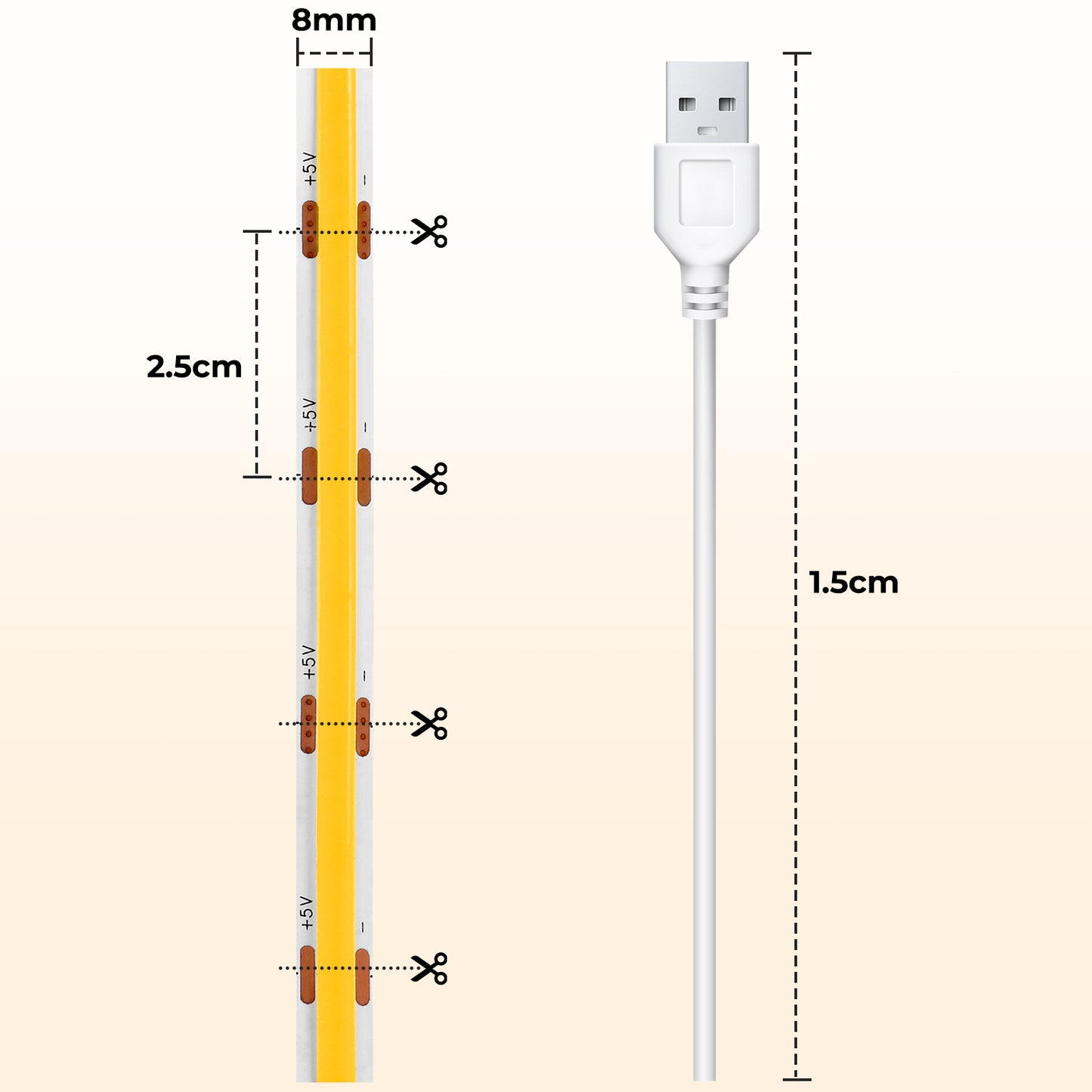 USB-LED-Streifen mit 320 LEDs, 8 mm breit, DC5V, hohe Helligkeit, selbstklebender LED-Streifen für Schrank-, Garderoben- und Raumbeleuchtung
