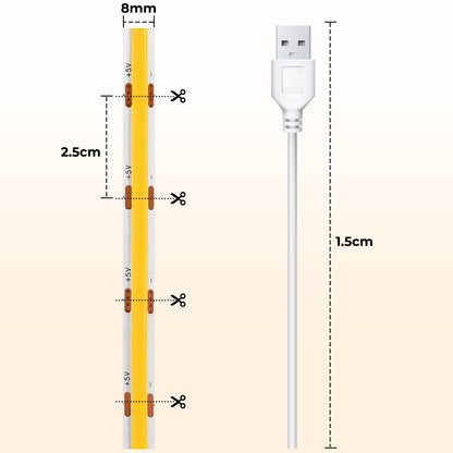 USB-LED-Streifen mit 320 LEDs, 8 mm breit, DC5V, hohe Helligkeit, selbstklebender LED-Streifen für Schrank-, Garderoben- und Raumbeleuchtung