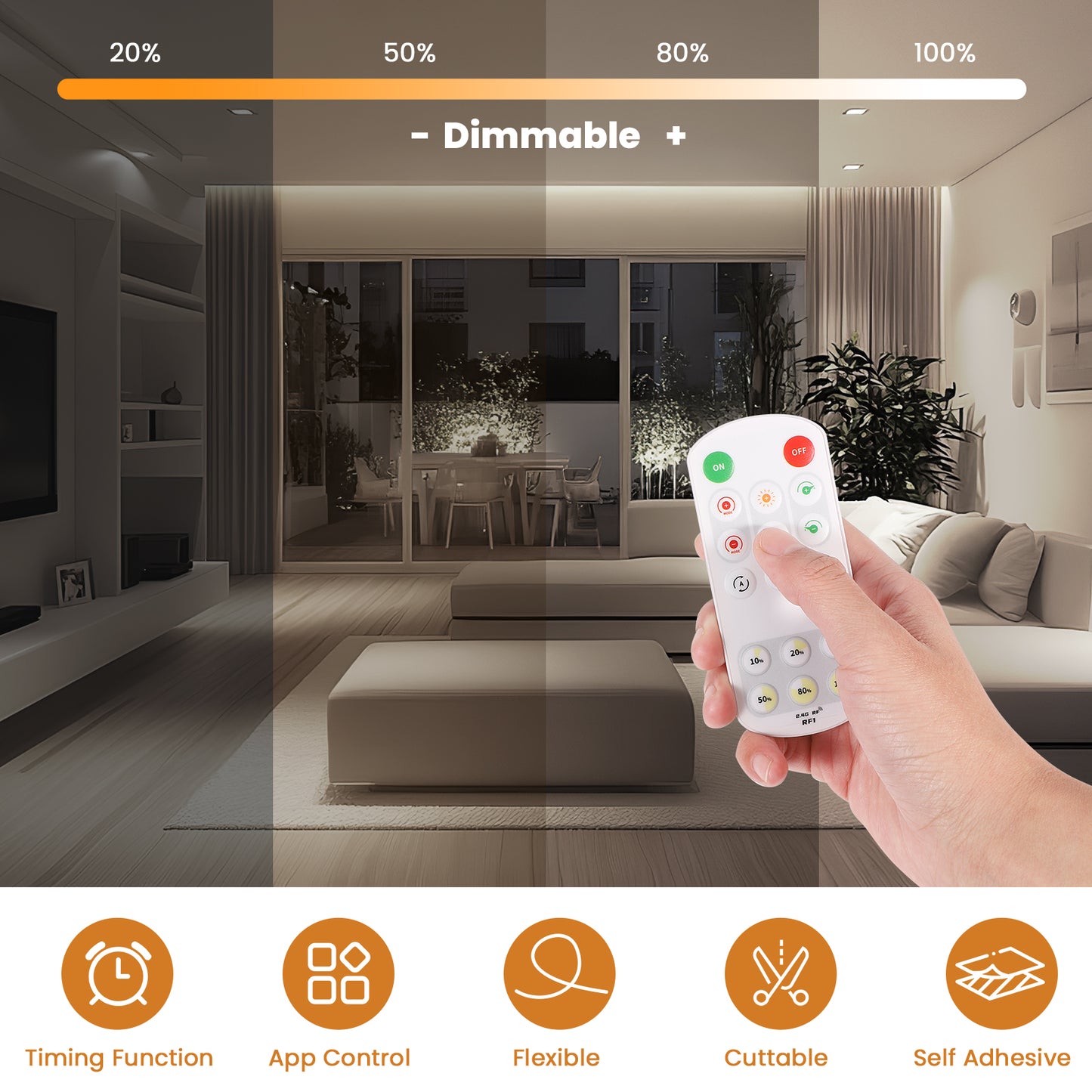 Bande LED BERIXDEEP contrôlable par application avec alimentation et télécommande, 320 LED, 8mm de large, DC24V, haute luminosité, bande LED autocollante pour éclairage d'armoire, de penderie et de pièce
