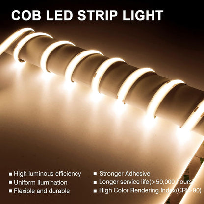 10m COB LED-Lichtband mit 384 LEDs/m, DC24V, 9W/m, CRI>92, 8mm breit zur Raumdekoration