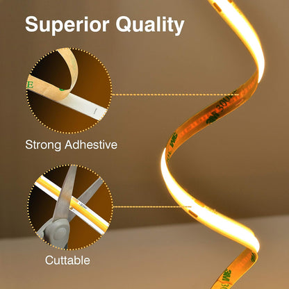 Dotless COB LED Strip Light, 24V 480 LEDs/m, CRI 92+ High Density Seamless Uniform Tape (8mm Wide)