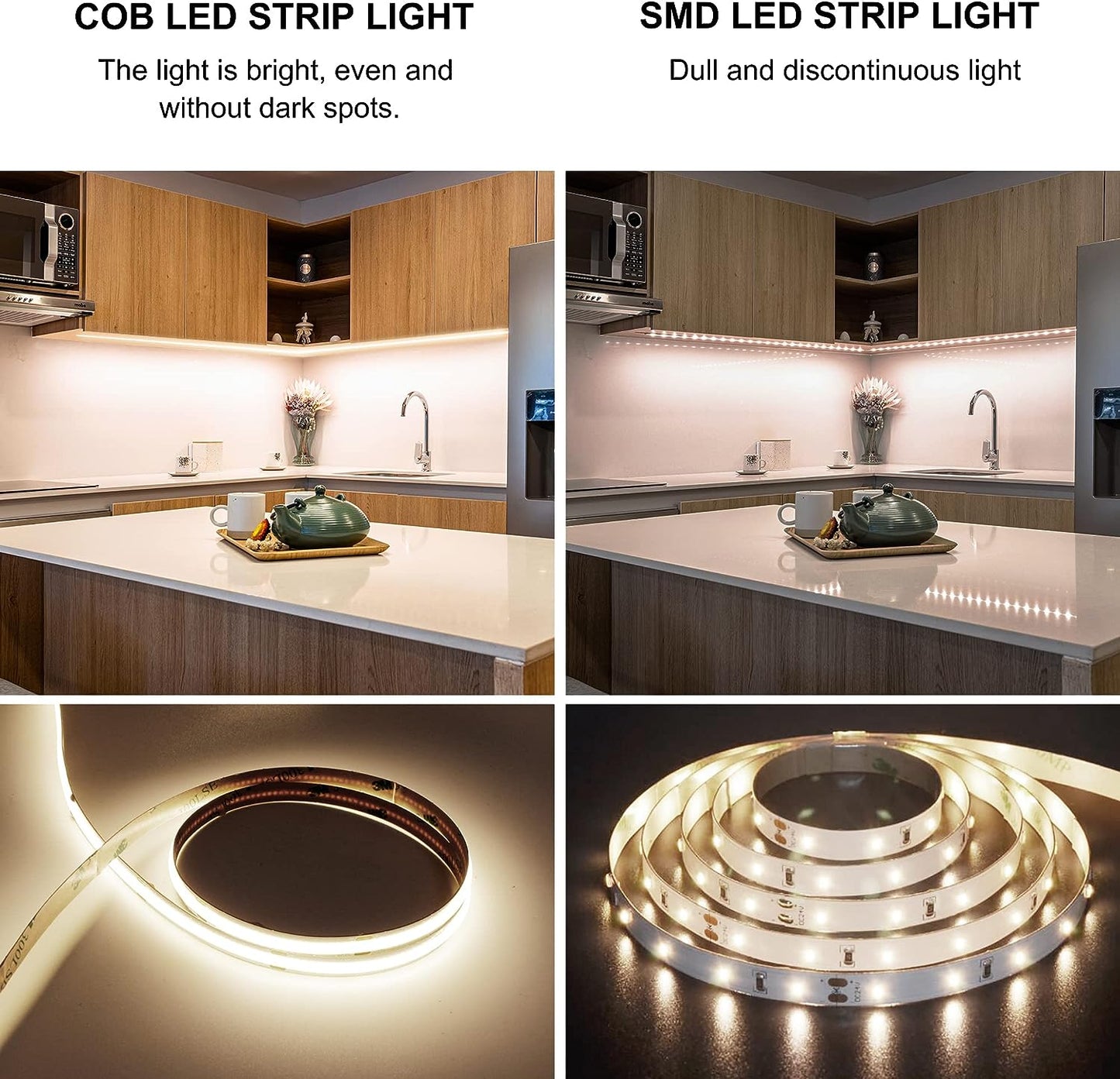10m COB LED-Lichtband mit 384 LEDs/m, DC24V, 9W/m, CRI>92, 8mm breit zur Raumdekoration