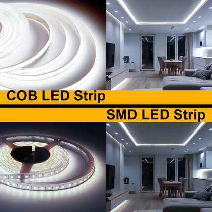 Knob Dimming Dotless COB LED Strip, 24V 320 LEDs/m High Brightness Seamless Lighting for Under Cabinet