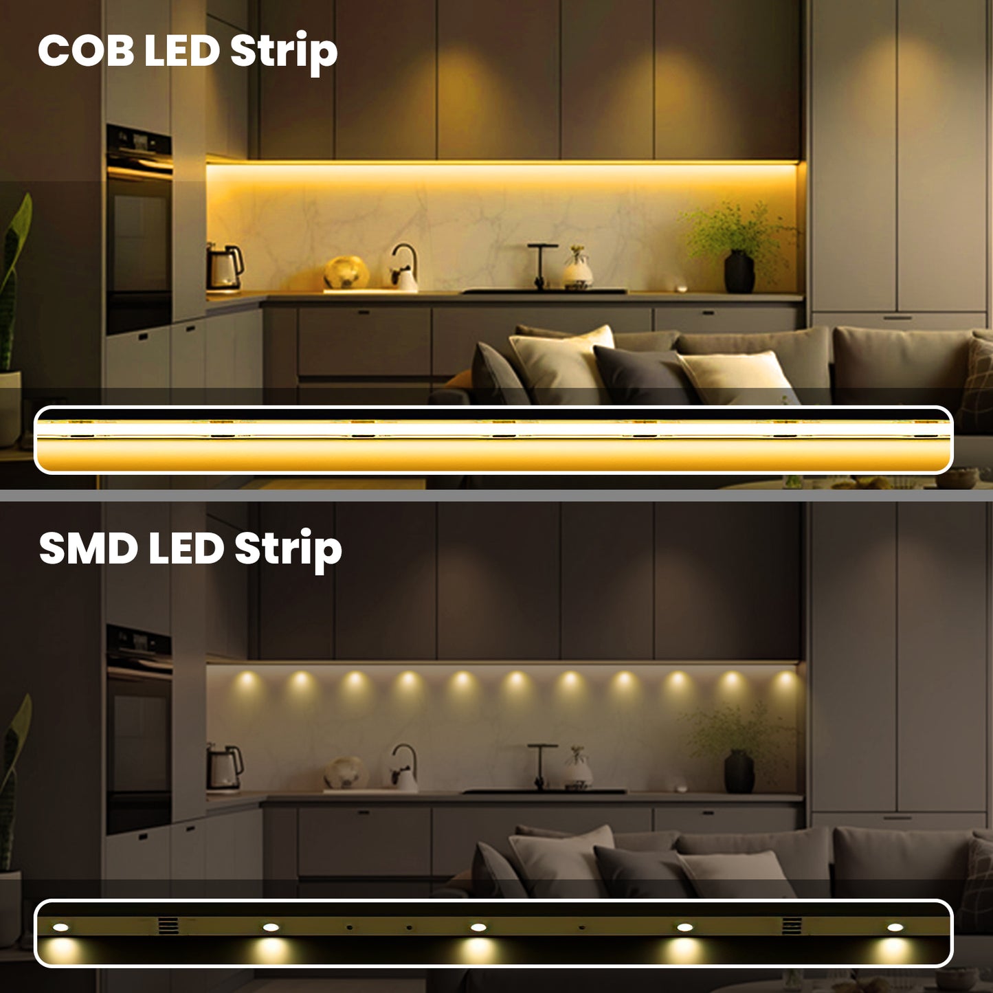 Bande lumineuse LED COB avec 320 LEDs/m, DC24V, 9w/m, IRC>92, 8mm de large pour la décoration de chambre