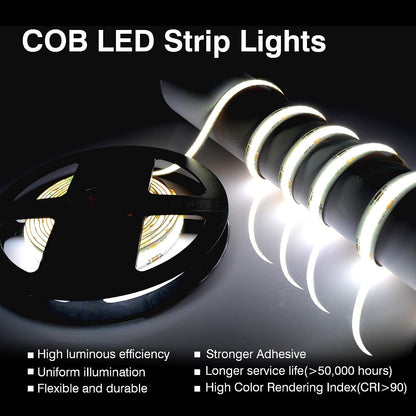 Dual Color Temperature COB LED Streifenlicht mit 10mm Breite, DC24V, 9W/m, CRI>92 für Raumdekoration