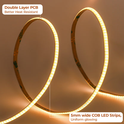 Bande LED COB avec 400 LED/m, 12V/24V DC, 9w/m, IRC>92, 5mm de large pour la décoration de chambres