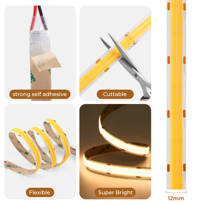 Bande LED COB 600 LEDs/m, 24V DC, 9W/m, IRC>92, 12mm de large pour la décoration intérieure