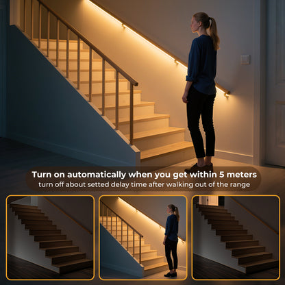 Motion Sensor Dotless COB LED Strip, 5V 320 LEDs/m High Brightness Seamless Lighting for Closet & Cabinet