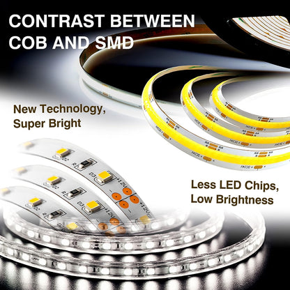 Dual Color Temperature COB LED Streifenlicht mit 10mm Breite, DC24V, 9W/m, CRI>92 für Raumdekoration