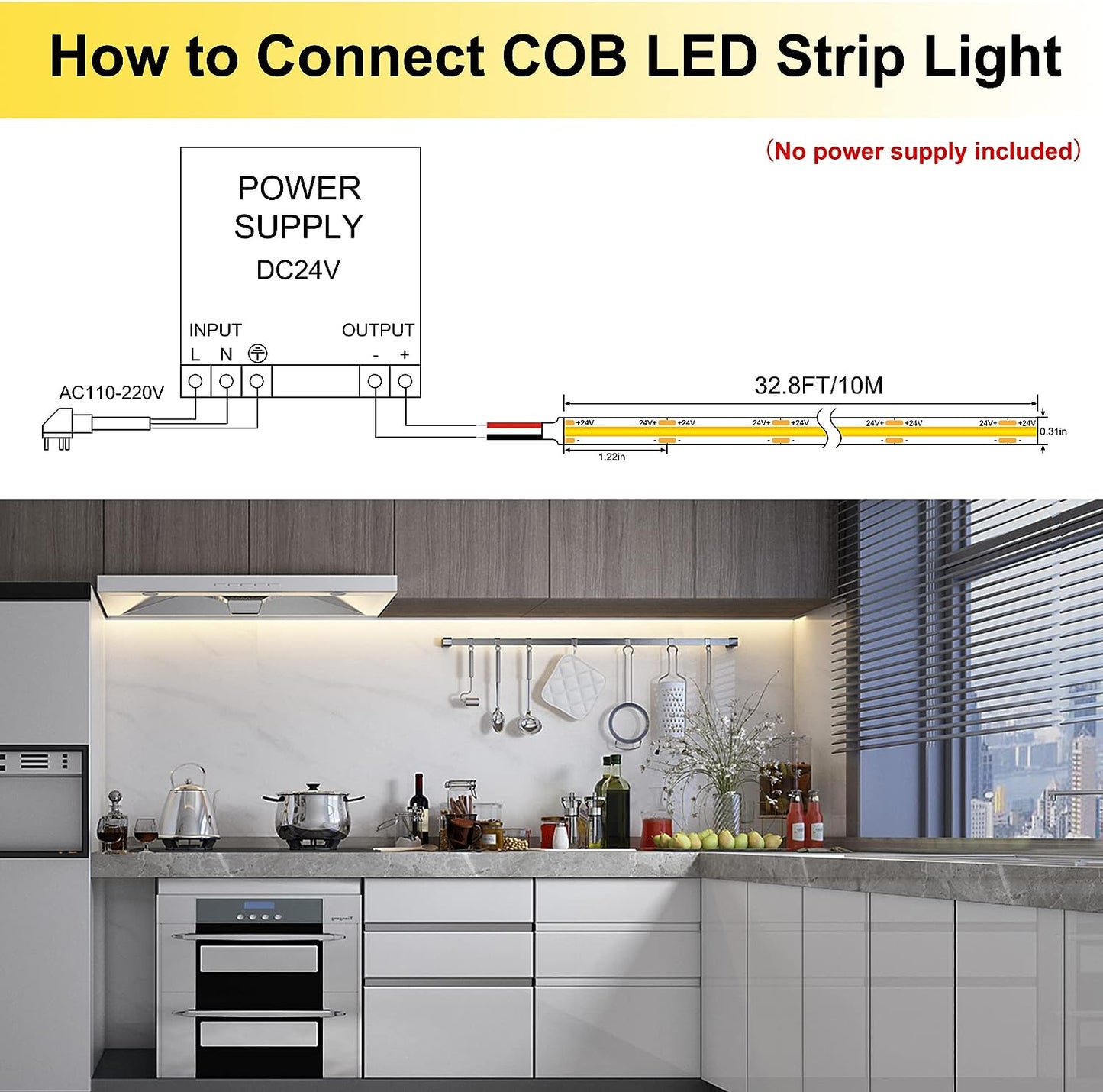 10m COB LED-Lichtband mit 384 LEDs/m, DC24V, 9W/m, CRI>92, 8mm breit zur Raumdekoration