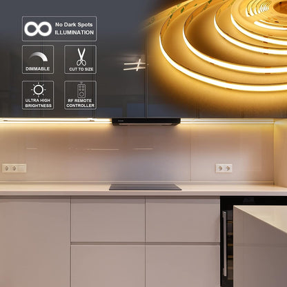 Ruban LED BERIXDEEP 5m COB avec alimentation et télécommande, 480 leds/m, 24V, 8mm de large, IRC>92, Ruban LED Dimmable pour la décoration de chambre