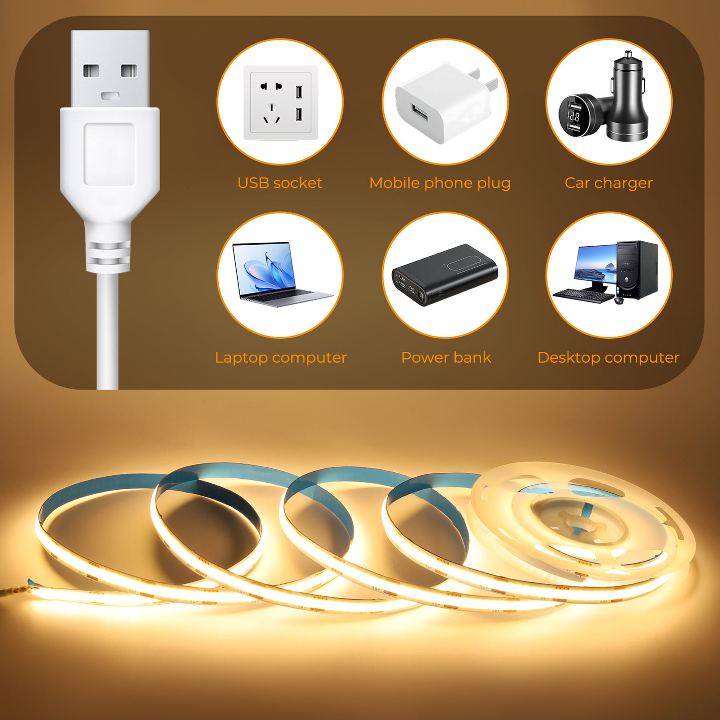 USB-LED-Streifen mit 320 LEDs, 8 mm breit, DC5V, hohe Helligkeit, selbstklebender LED-Streifen für Schrank-, Garderoben- und Raumbeleuchtung