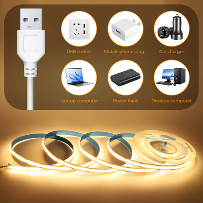 USB-LED-Streifen mit 320 LEDs, 8 mm breit, DC5V, hohe Helligkeit, selbstklebender LED-Streifen für Schrank-, Garderoben- und Raumbeleuchtung