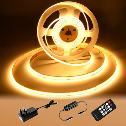 BERIXDEEP Ruban LED COB avec alimentation et télécommande, 320 leds/m, 24V, 8mm de large, IRC>92, Ruban LED dimmable pour la décoration de chambre
